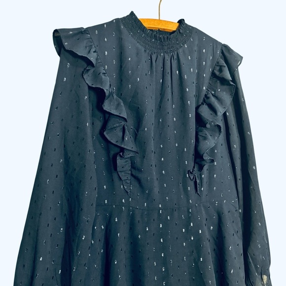 Express Dresses & Skirts - NWT Express Dark Blue Navy Sparkly Dress with Ruffle Sleeves and Keyhole Back